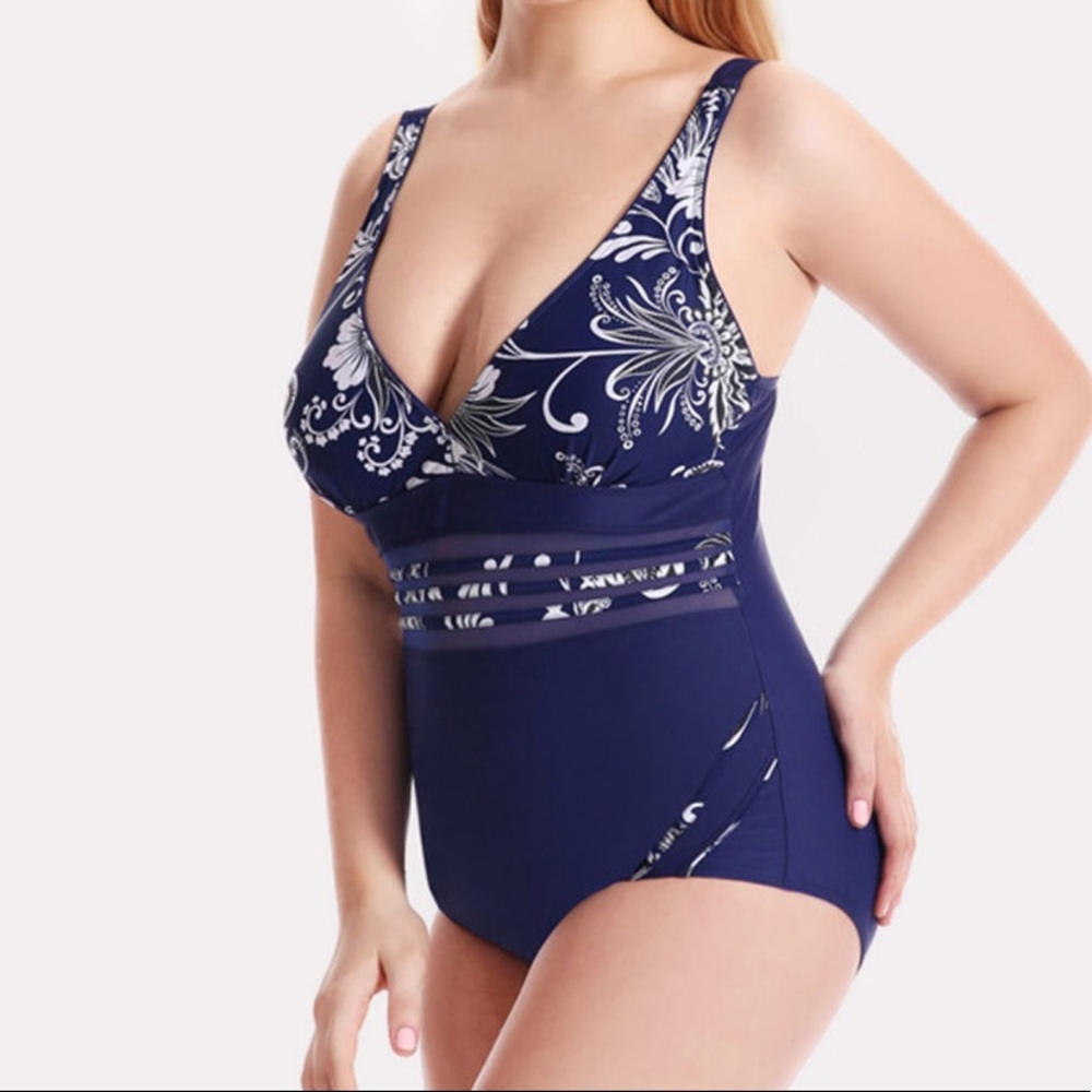 ➕🆕Mesh panel floral print one piece  swimsuit - Picture 3 of 6
